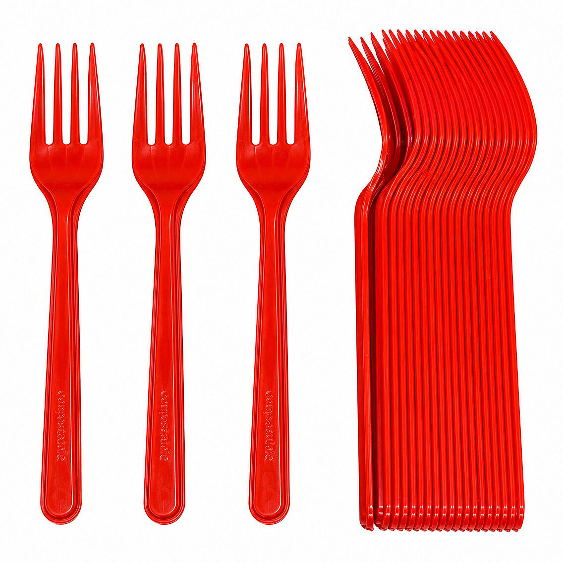 Parti Çatalı Lüks Plastik Kırmızı 24 Adet - 1