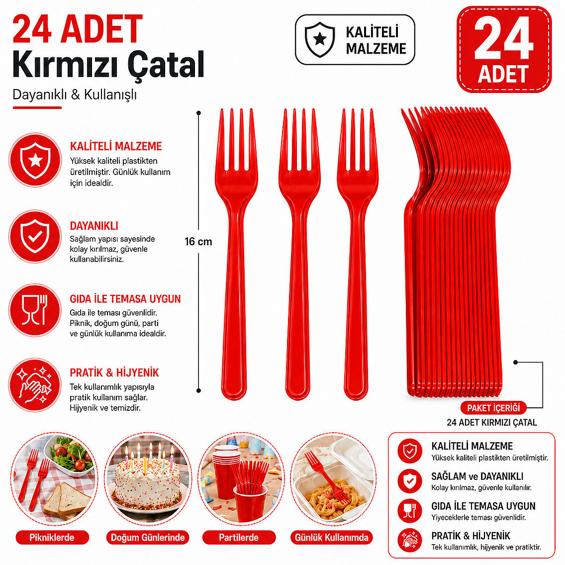 Parti Çatalı Lüks Plastik Kırmızı 24 Adet - 2