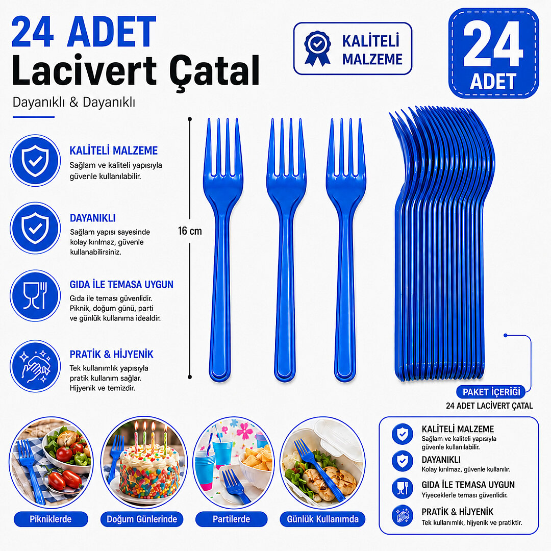 Parti Çatalı Lüks Plastik Lacivert 24 Adet - 2