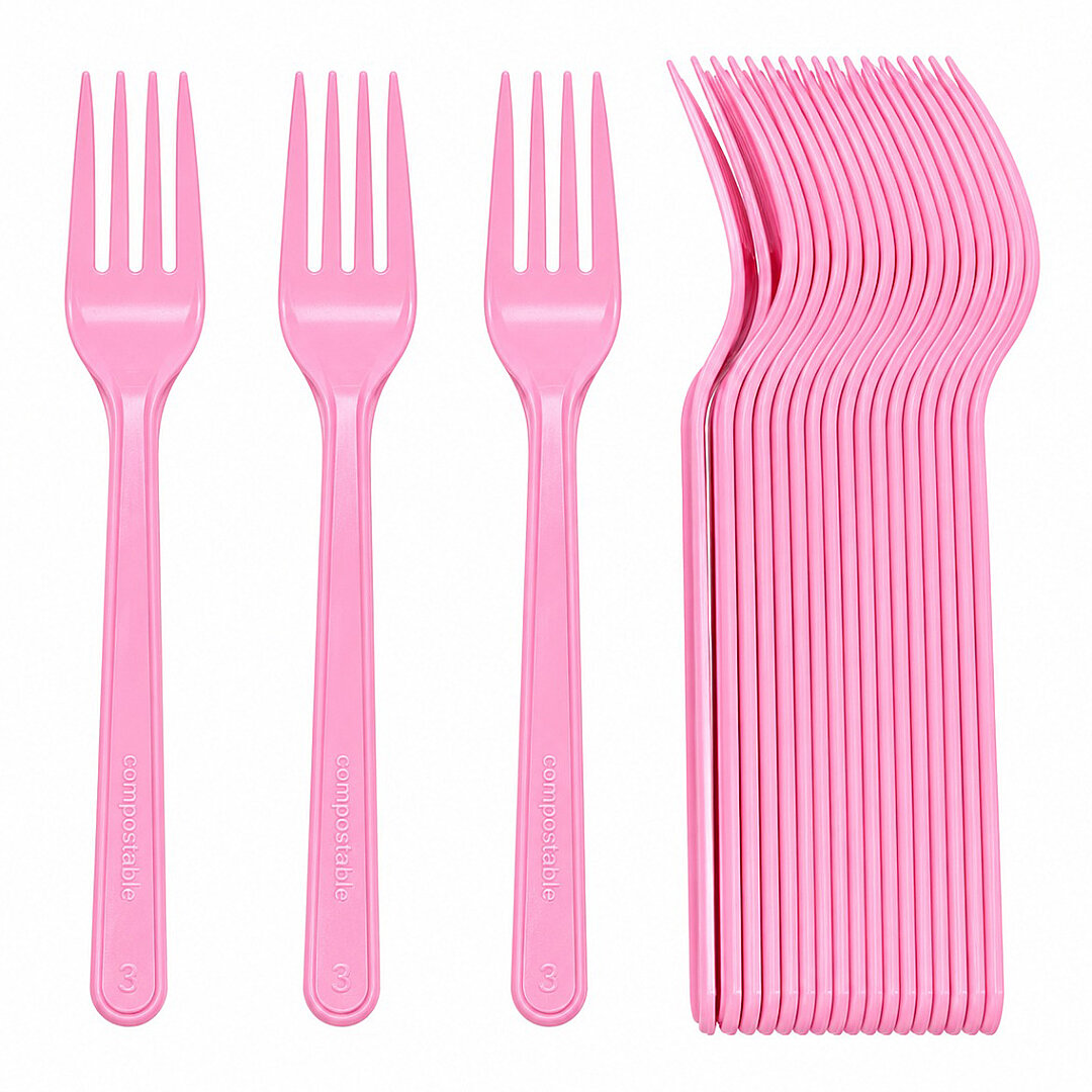 Parti Çatalı Lüks Plastik Pembe 24 Adet - 1