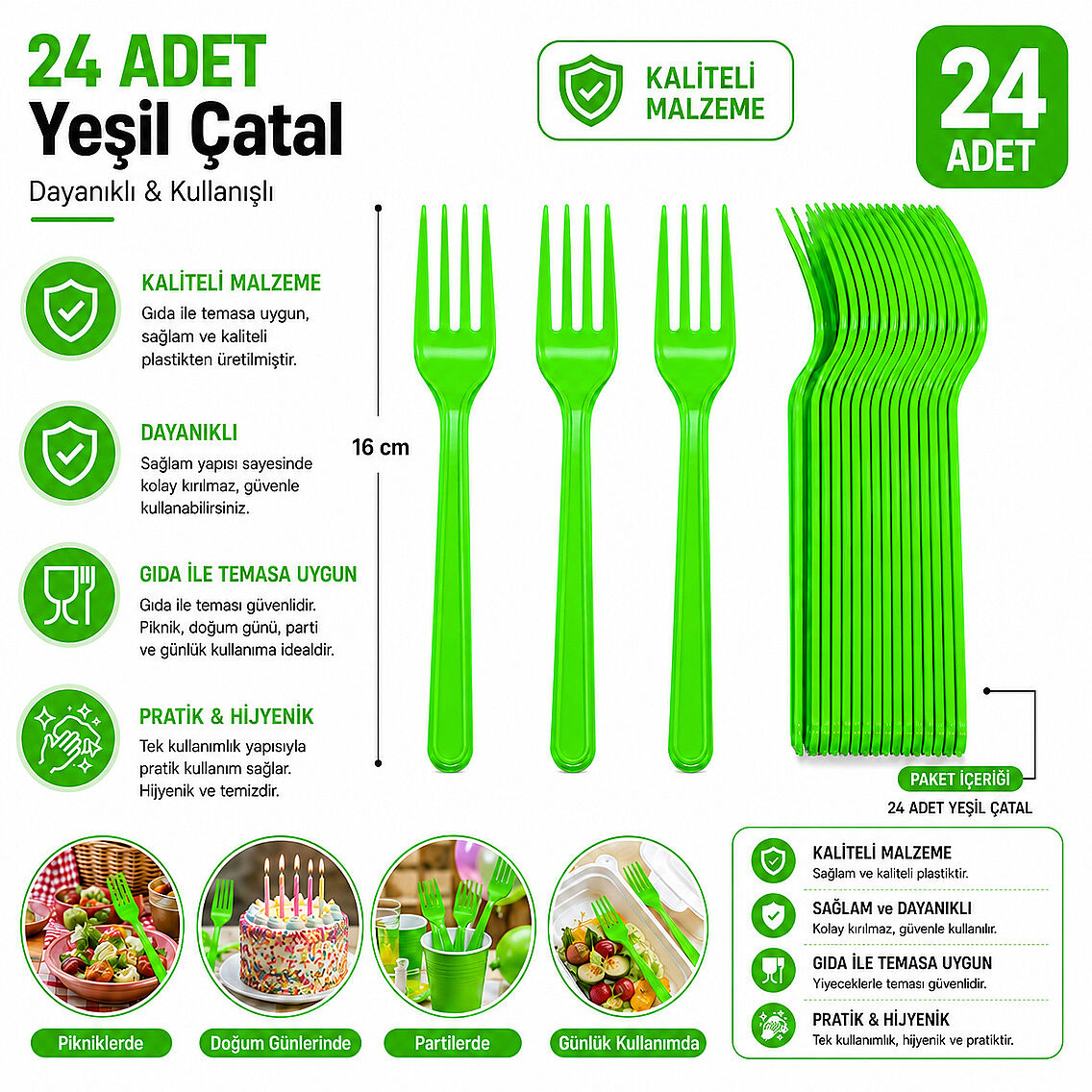 Parti Çatalı Lüks Plastik Yeşil 24 Adet - 2