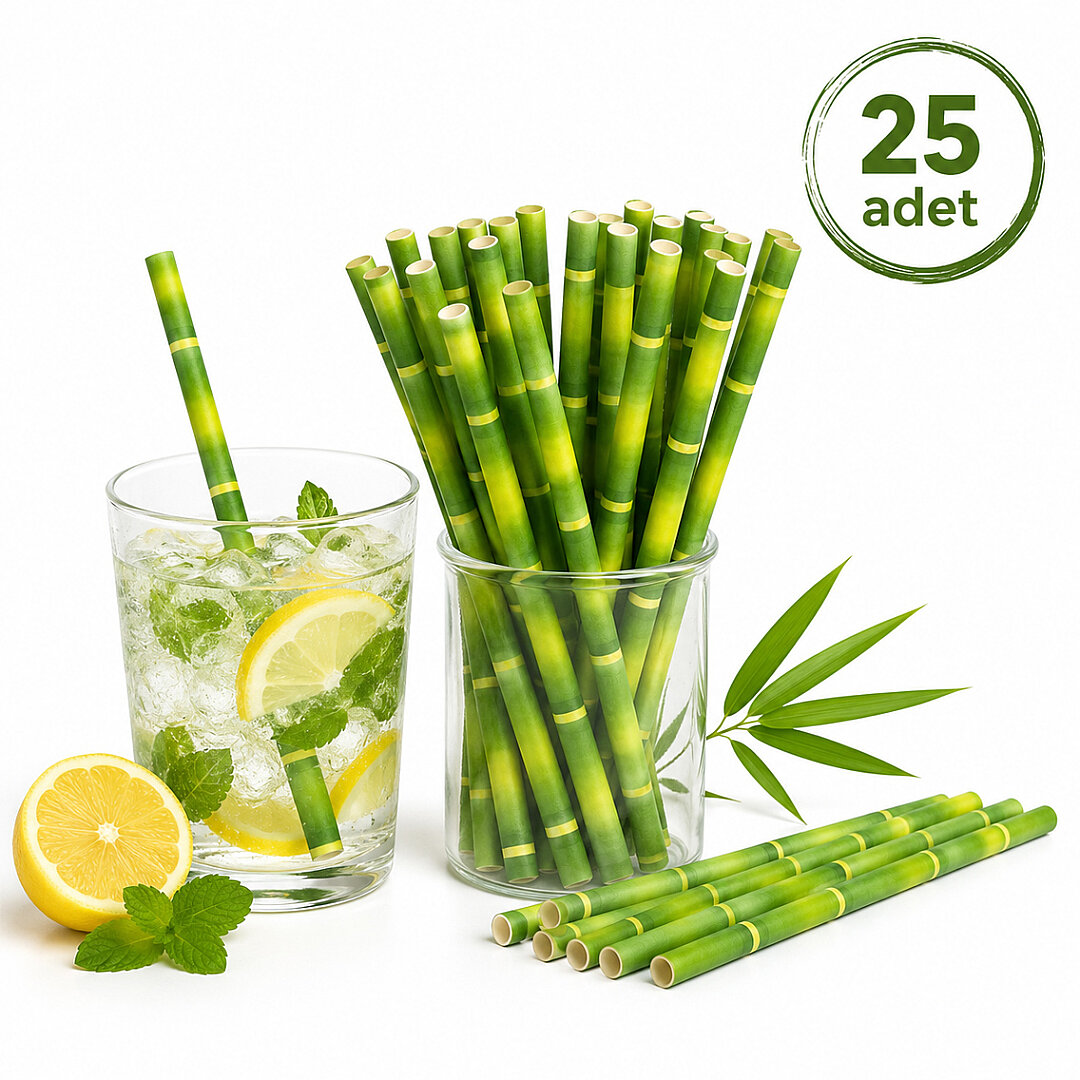 Parti Kağıt Pipeti 25'li Bambu - Beysüs