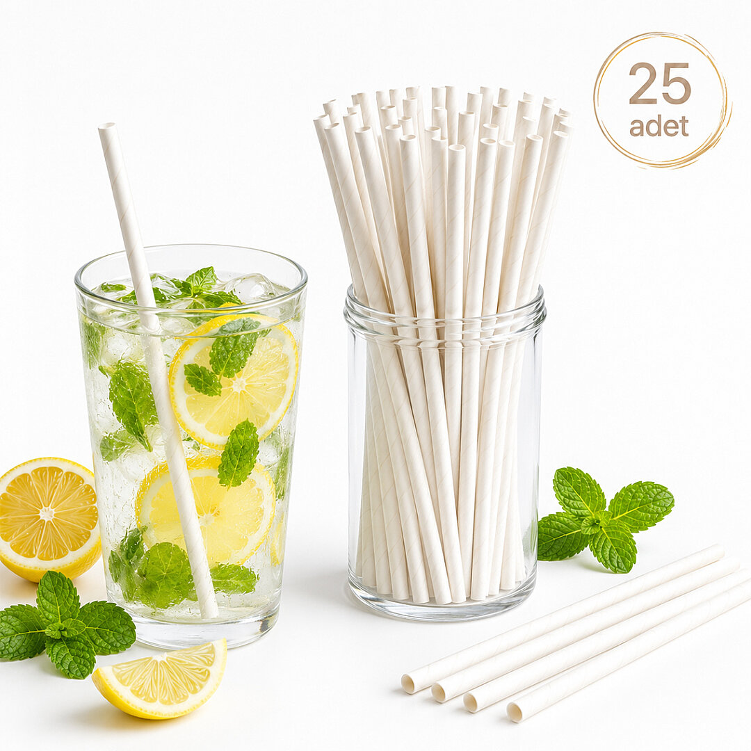Parti Kağıt Pipeti 25'li Beyaz - 1