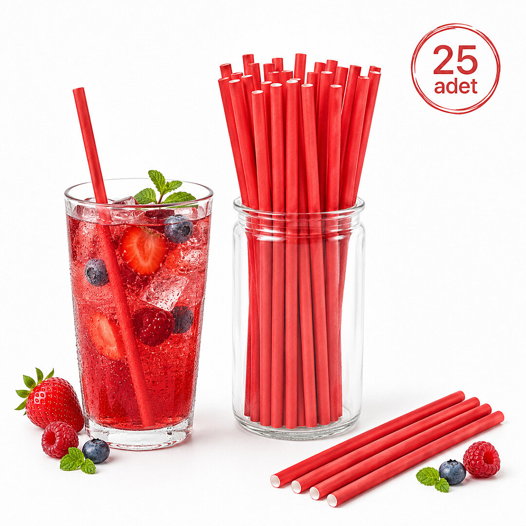 Parti Kağıt Pipeti 25'li Kırmızı - Beysüs