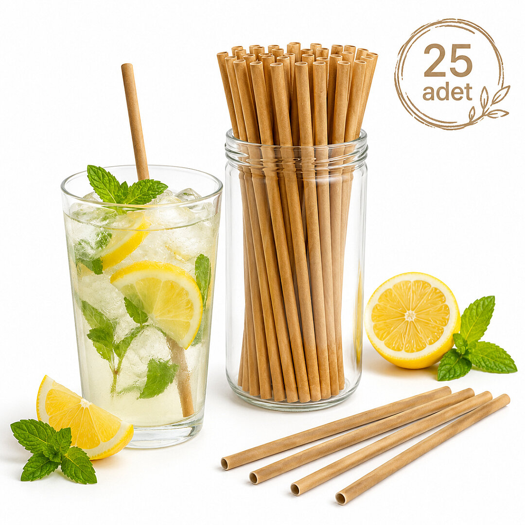 Parti Kağıt Pipeti 25'li Kraft - 1
