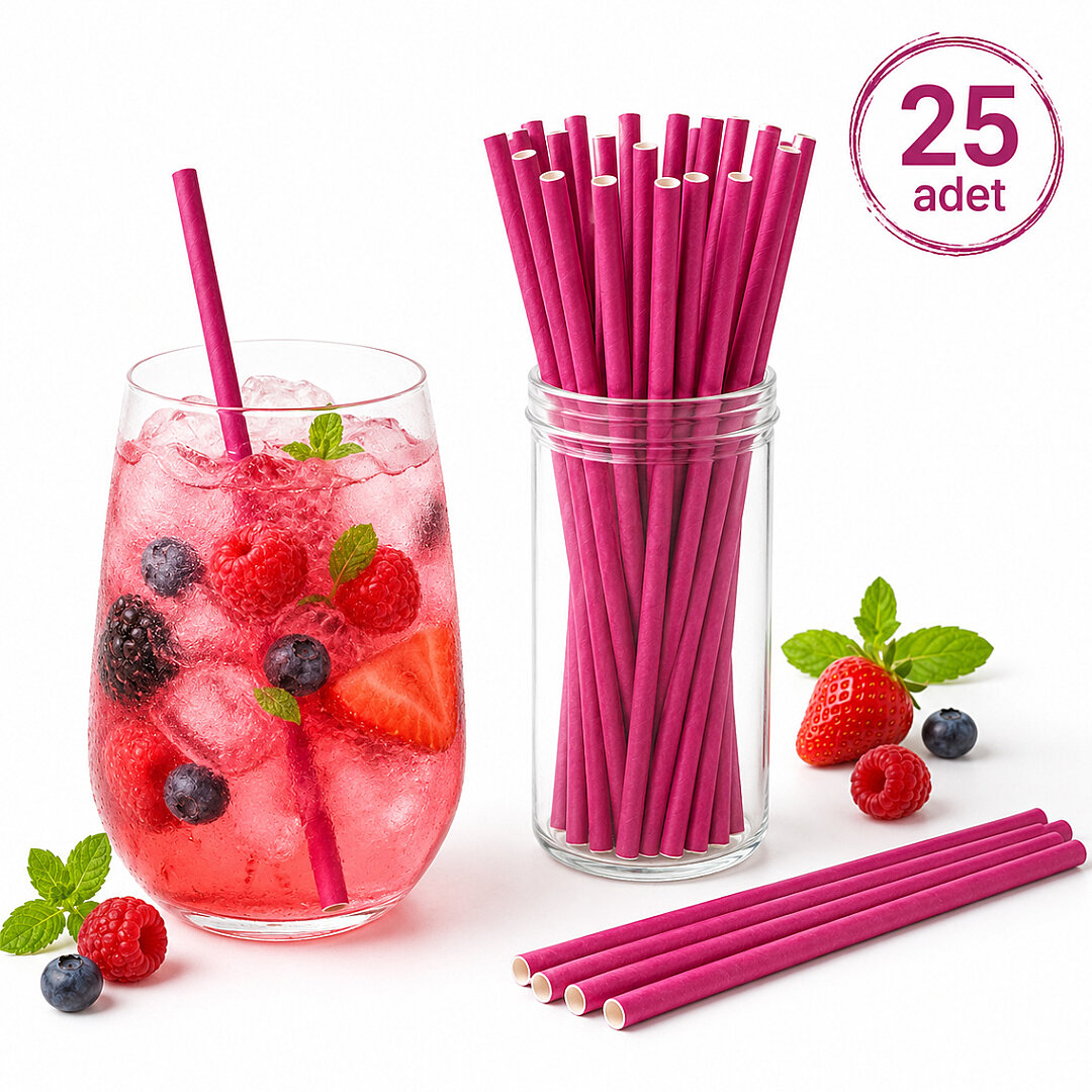Parti Kağıt Pipeti 25'li Pembe - Beysüs