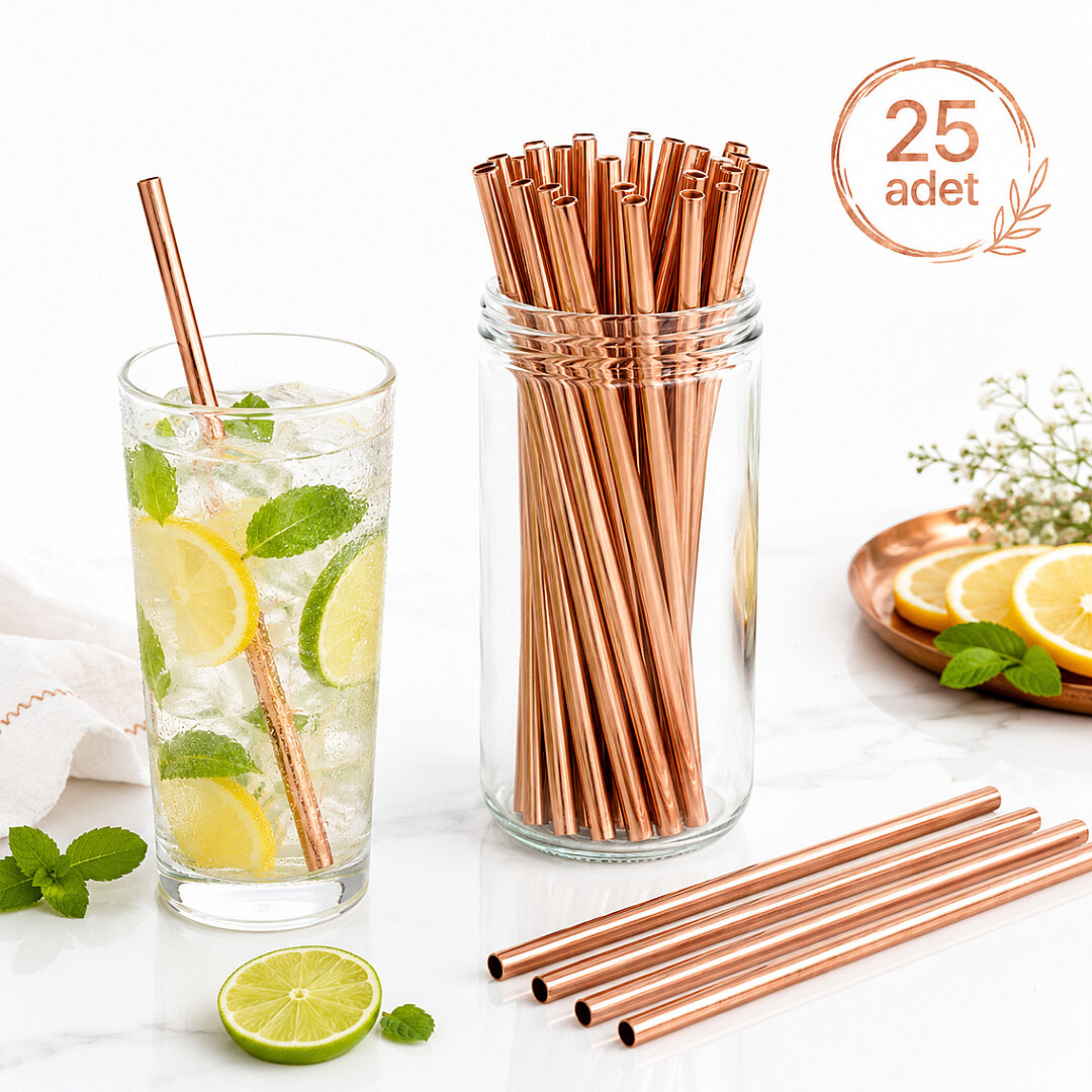 Parti Kağıt Pipeti 25'li Rose Gold - 1
