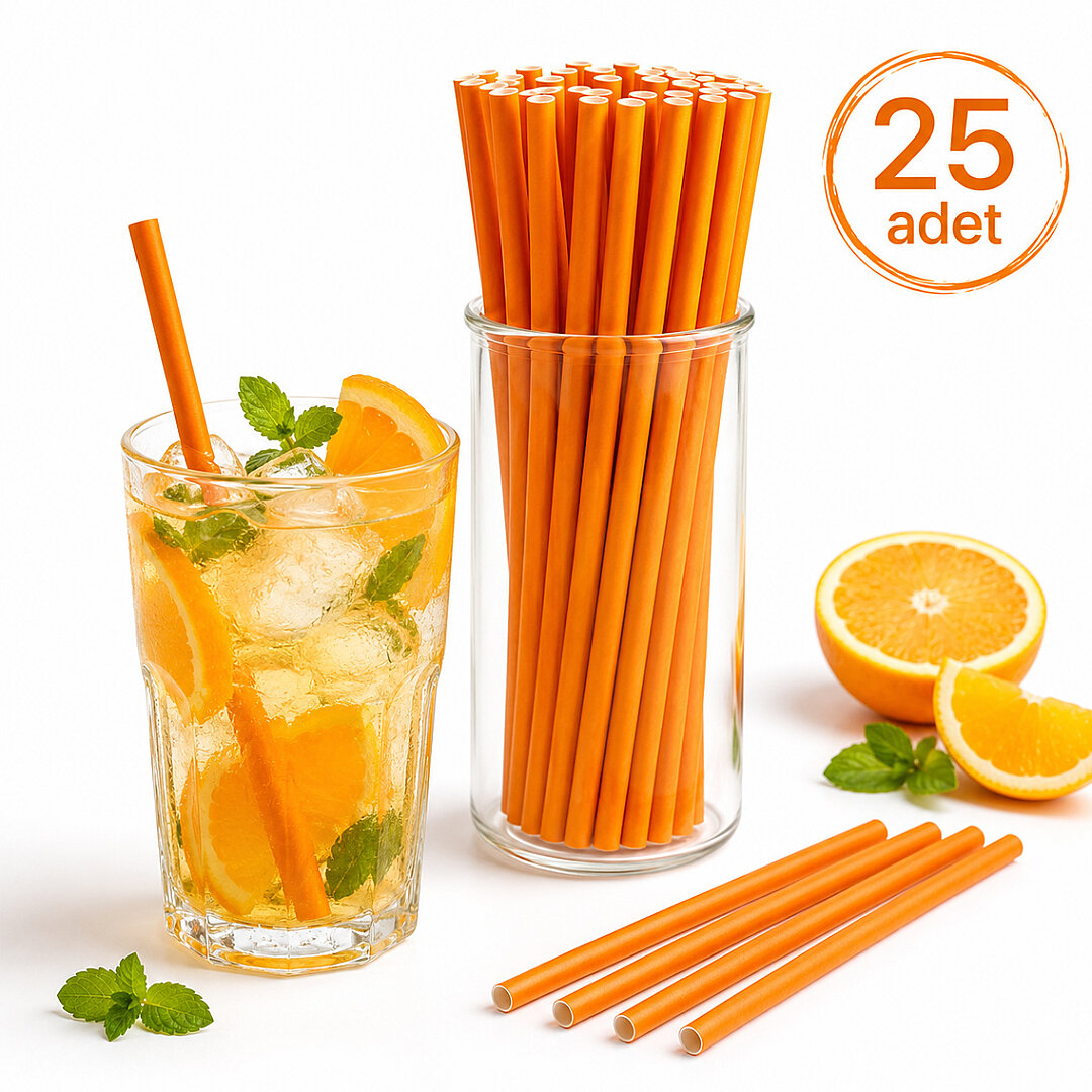 Parti Kağıt Pipeti 25'li Turuncu - 1
