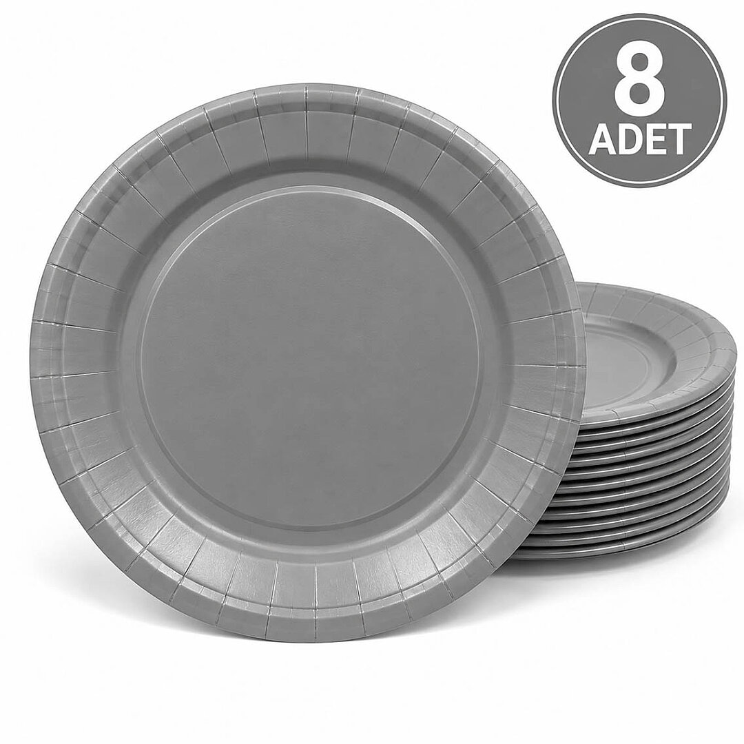 Parti Kağıt Tabak 8'li Gümüş - 1