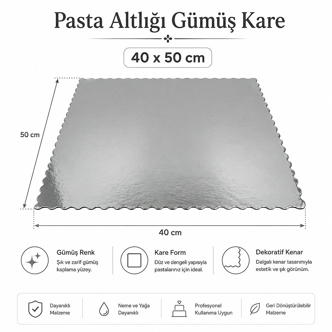 Pasta Altlığı Gümüş Kare 40x50 cm - 3