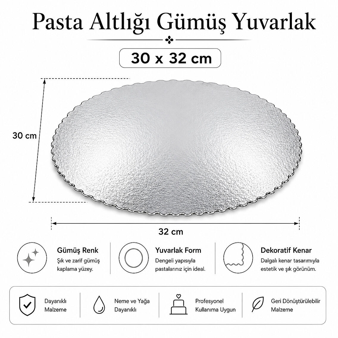 Pasta Altlığı Gümüş Yuvarlak 30x32 cm - 2