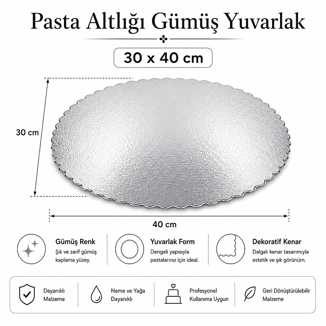 Pasta Altlığı Gümüş Yuvarlak 30x40 cm - 2