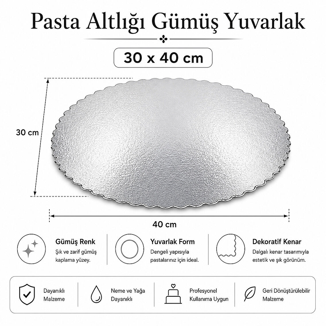 Pasta Altlığı Gümüş Yuvarlak 30x40 cm - 2