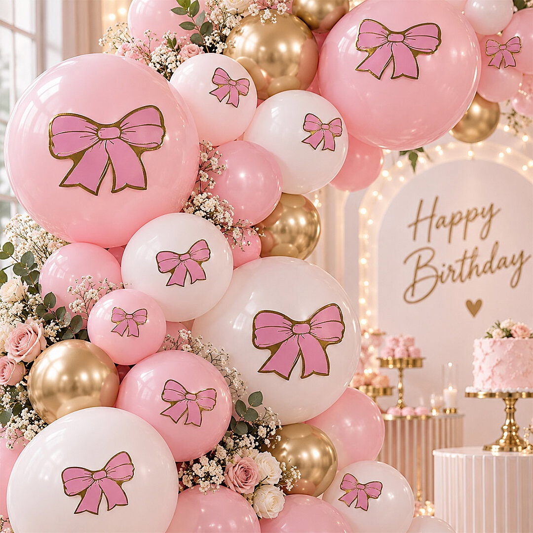 Pembe Gold Fiyonk Balon Süsü 28’li - Beysüs
