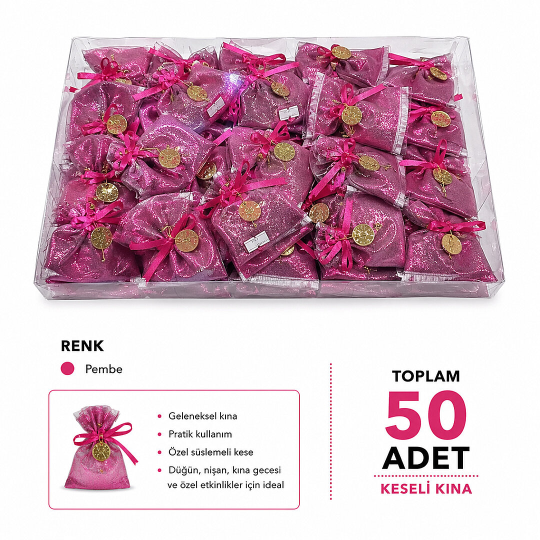Pembe Keseli Hediyelik Kına 50 Adet - Beysüs