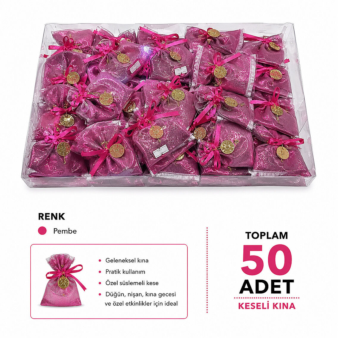 Pembe Keseli Hediyelik Kına 50 Adet - 1