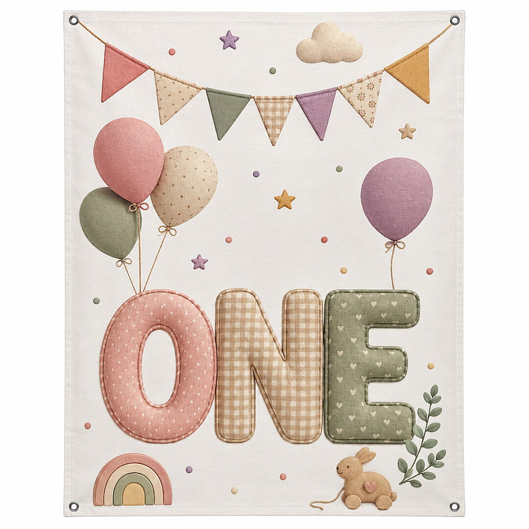 Pembe One 1 Yaş Kumaş Parti Posteri 100x150 cm - Beysüs (1)