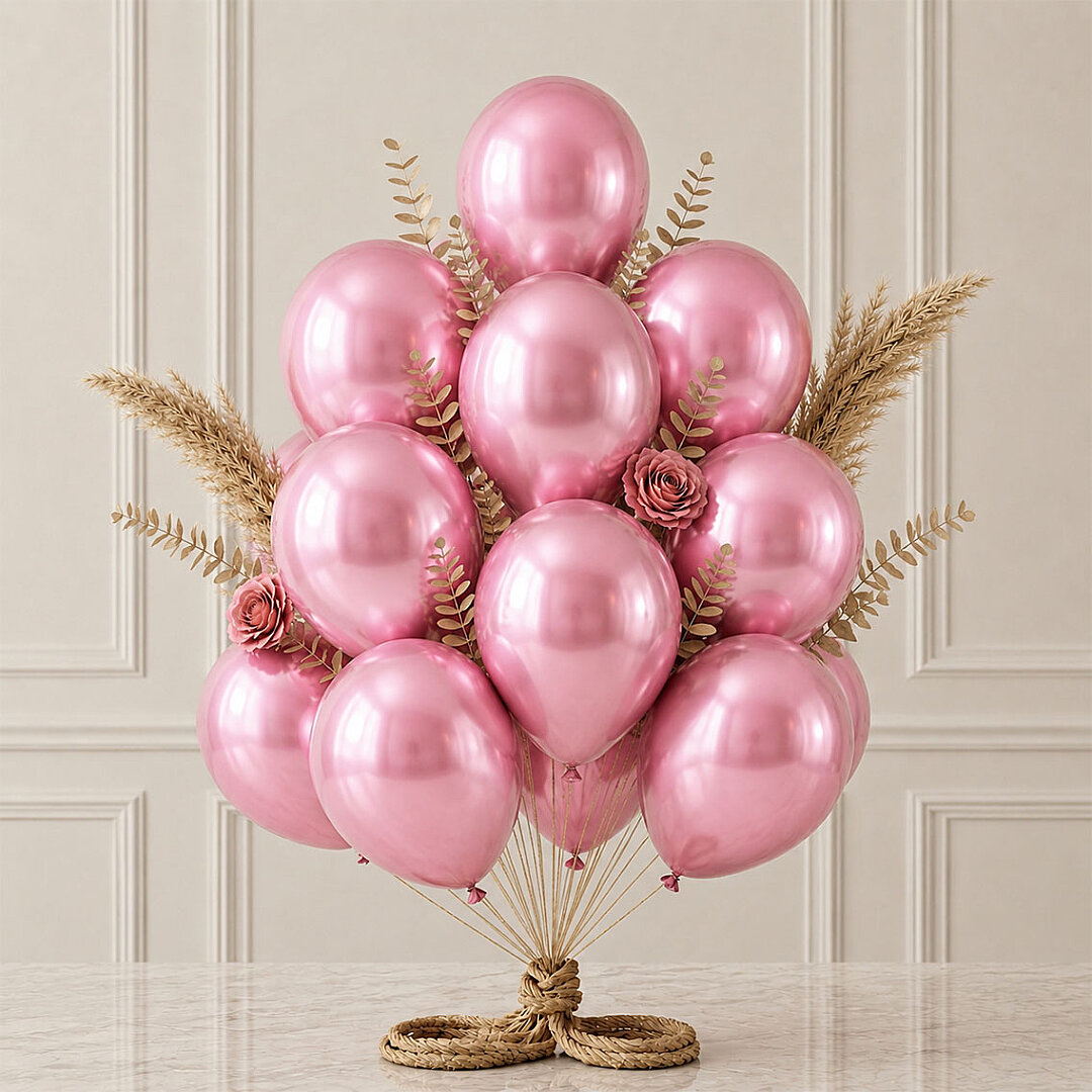 Pembe Renk Lateks Metalik Balon (30 cm) - 12 Adet - 1