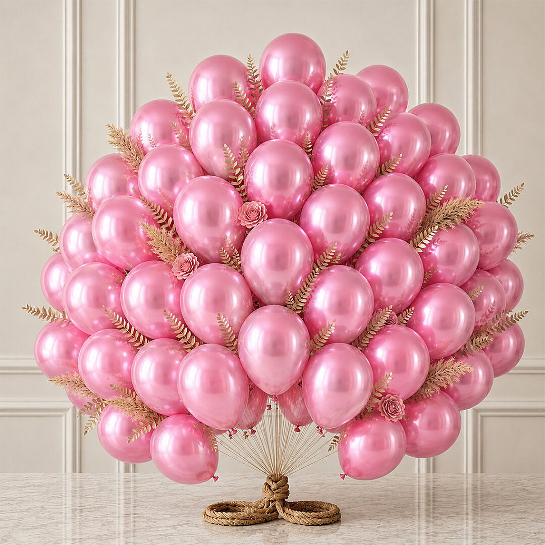 Pembe Renk Lateks Metalik Balon (30 cm) - 50 Adet - Beysüs