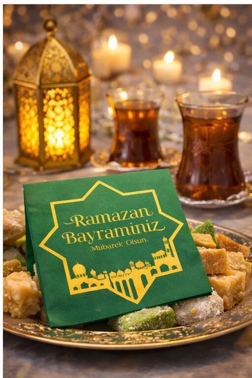 Ramazan Bayramı ALtın Varak Desenli Yeşil Peçete - 3