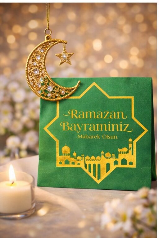 Ramazan Bayramı ALtın Varak Desenli Yeşil Peçete - 2