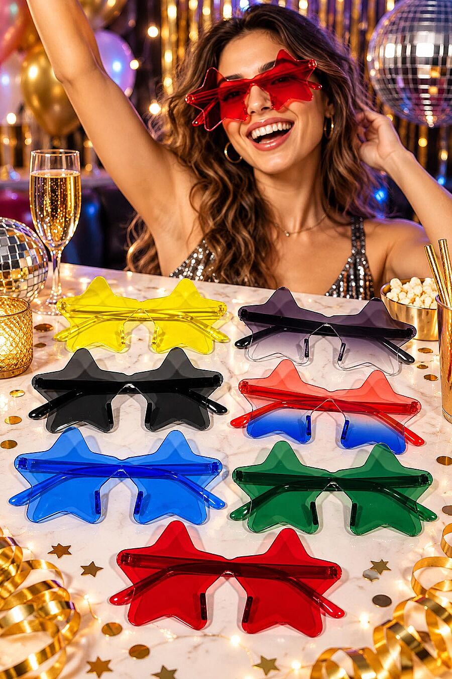 Renkli Yıldızlı Parti Gözlüğü 7'li Set - 3