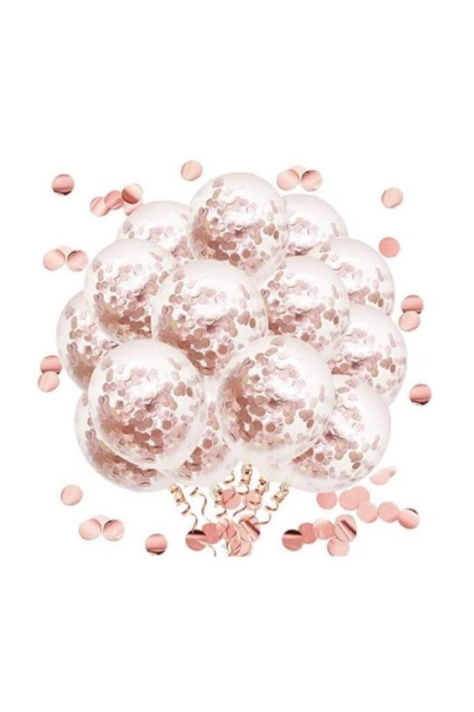 Rose Gold Konfetili Şeffaf Balon Seti - 1