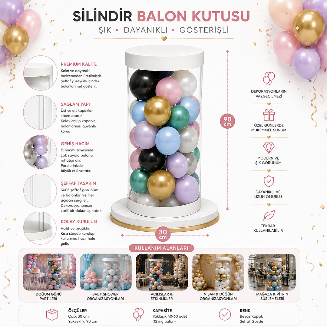 Şefaf Silindir Şeklinde Balon Kutusu - 2