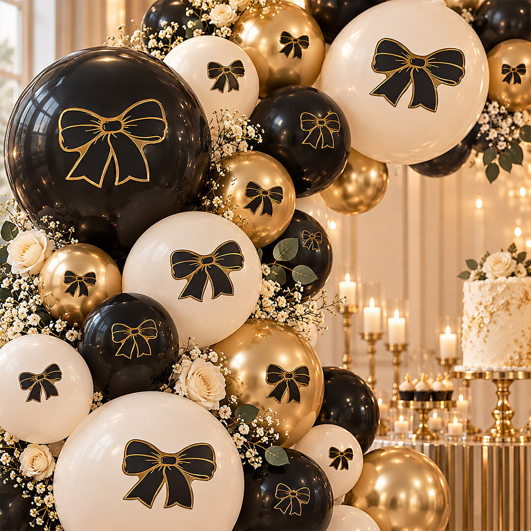 Siyah Gold Fiyonk Balon Süsü 28’li - Beysüs