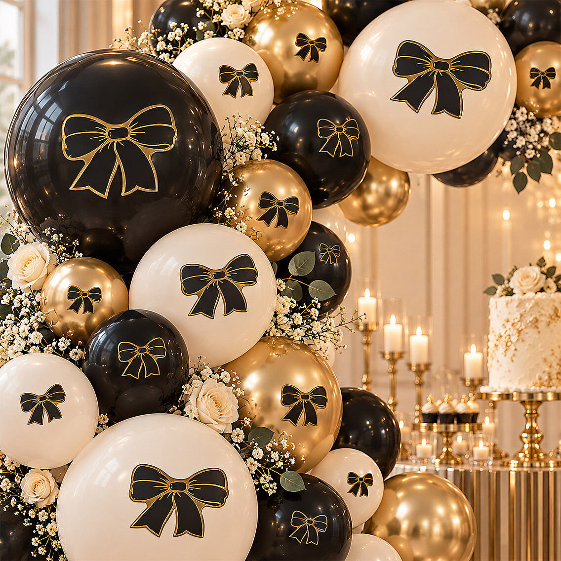 Siyah Gold Fiyonk Balon Süsü 28’li - 1