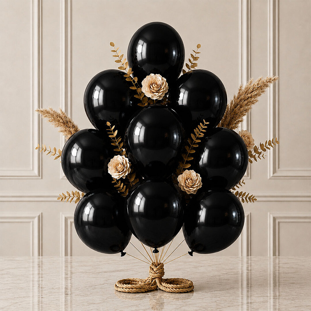 Siyah Renk Lateks Metalik Balon (30 cm) - 12 Adet - 1