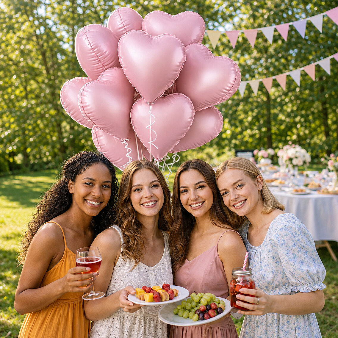 Soft Pembe Retro Kalp Folyo Balon 18 Inç 5 Adet - 3