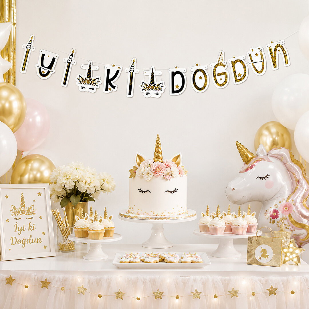 Unicorn Temalı Happy Birthday Banner - Beysüs (1)