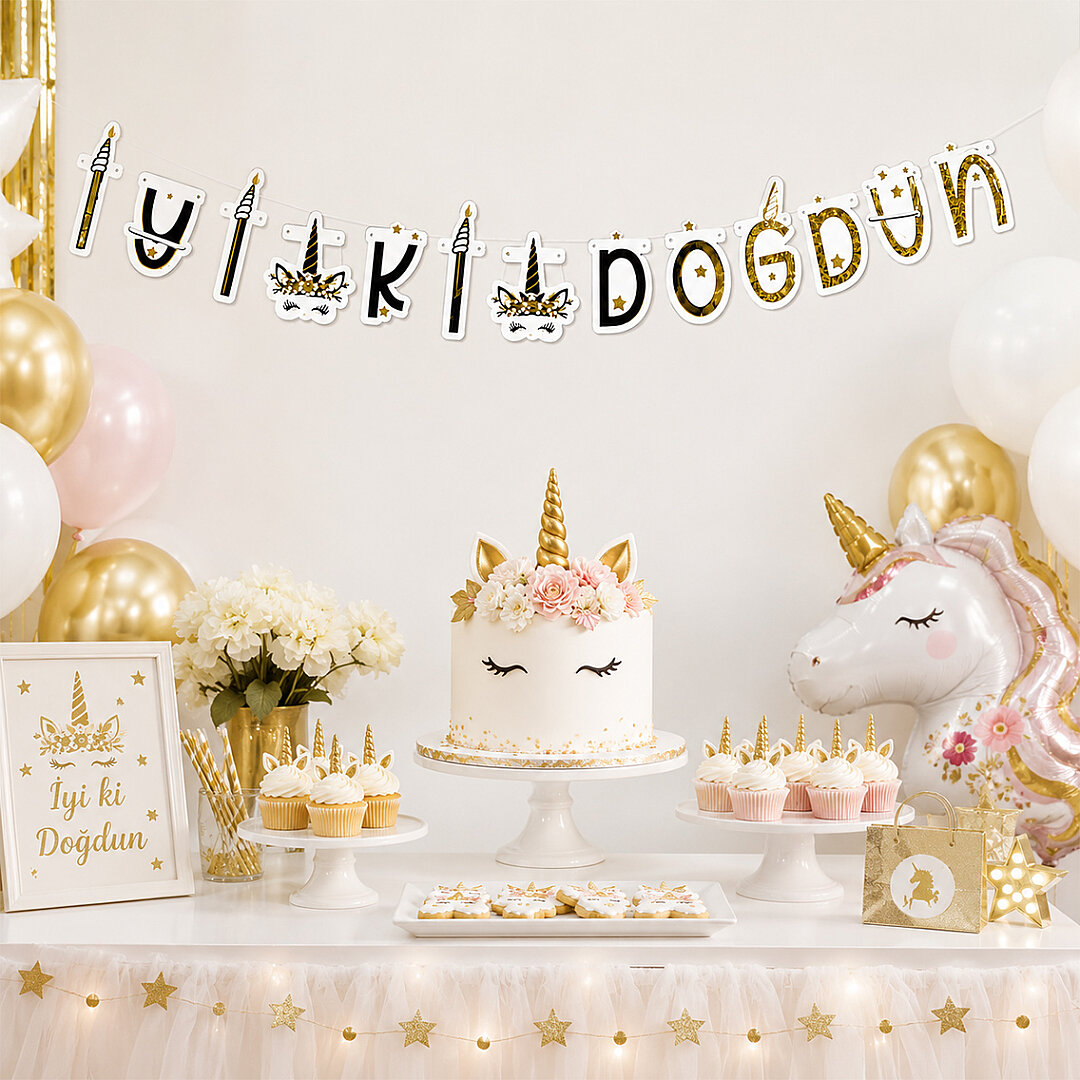 Unicorn Temalı Happy Birthday Banner - 2