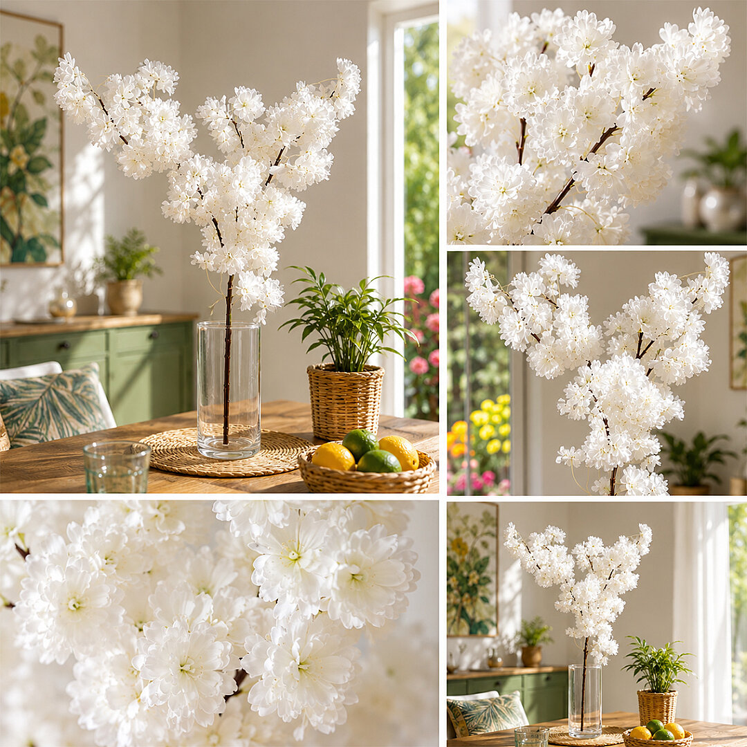 Yapay Çiçek Bahar Dalı 90 cm Beyaz - 3