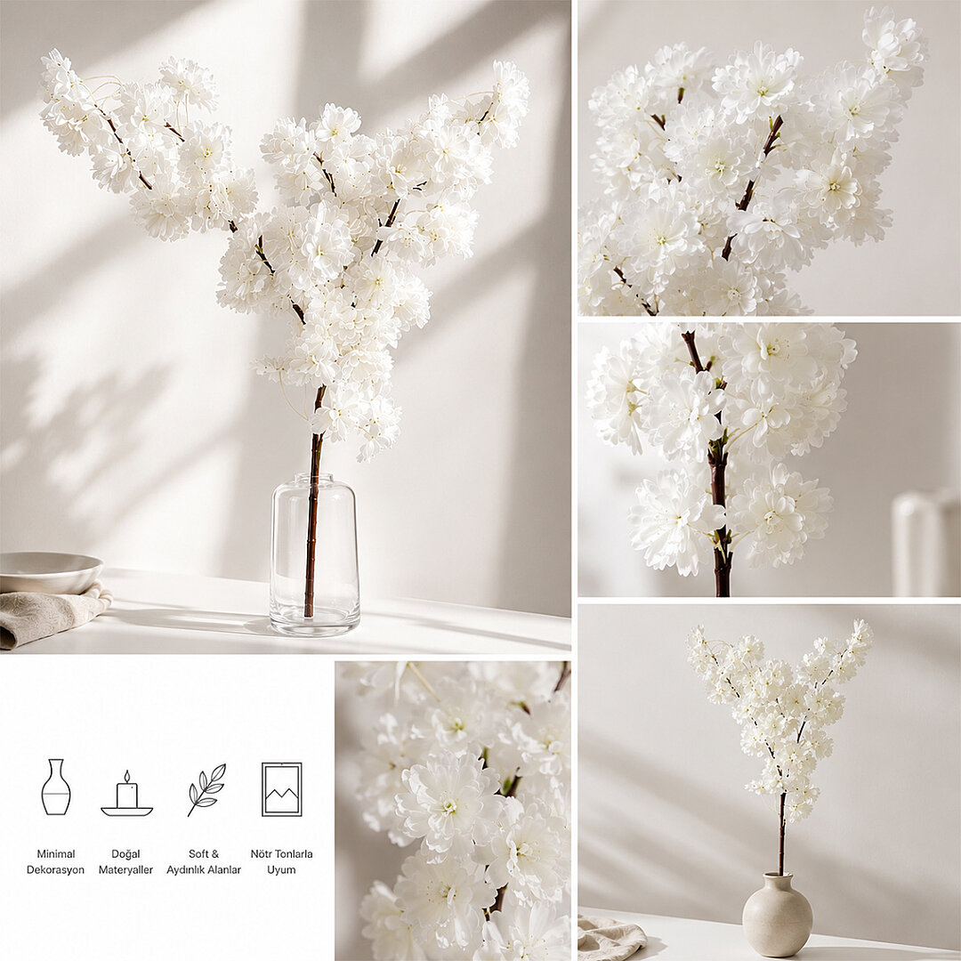 Yapay Çiçek Bahar Dalı 90 cm Beyaz - 2
