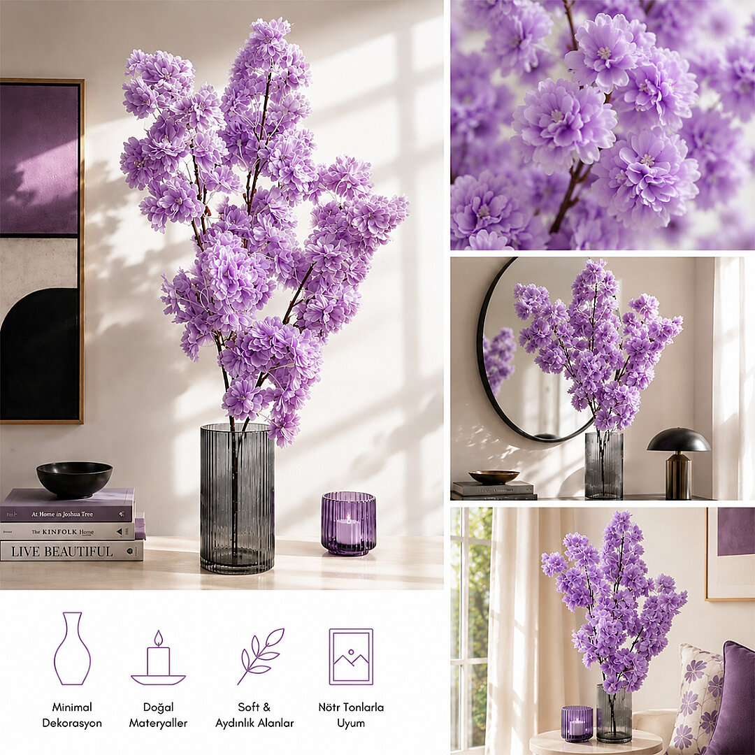 Yapay Çiçek Bahar Dalı 90 cm Lila - 2