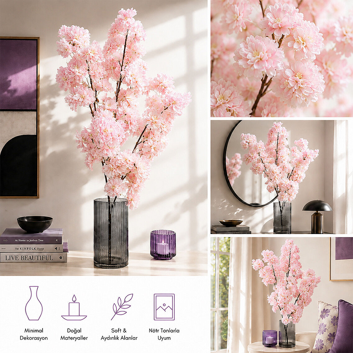 Yapay Çiçek Bahar Dalı 90 cm Pembe - 2