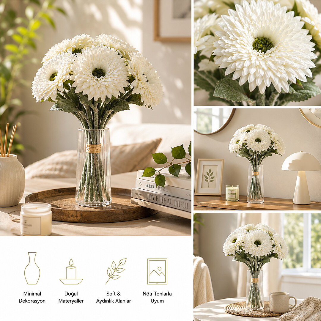 Yapay Çiçek Kasımpatı Buketi 49 cm Beyaz - 2