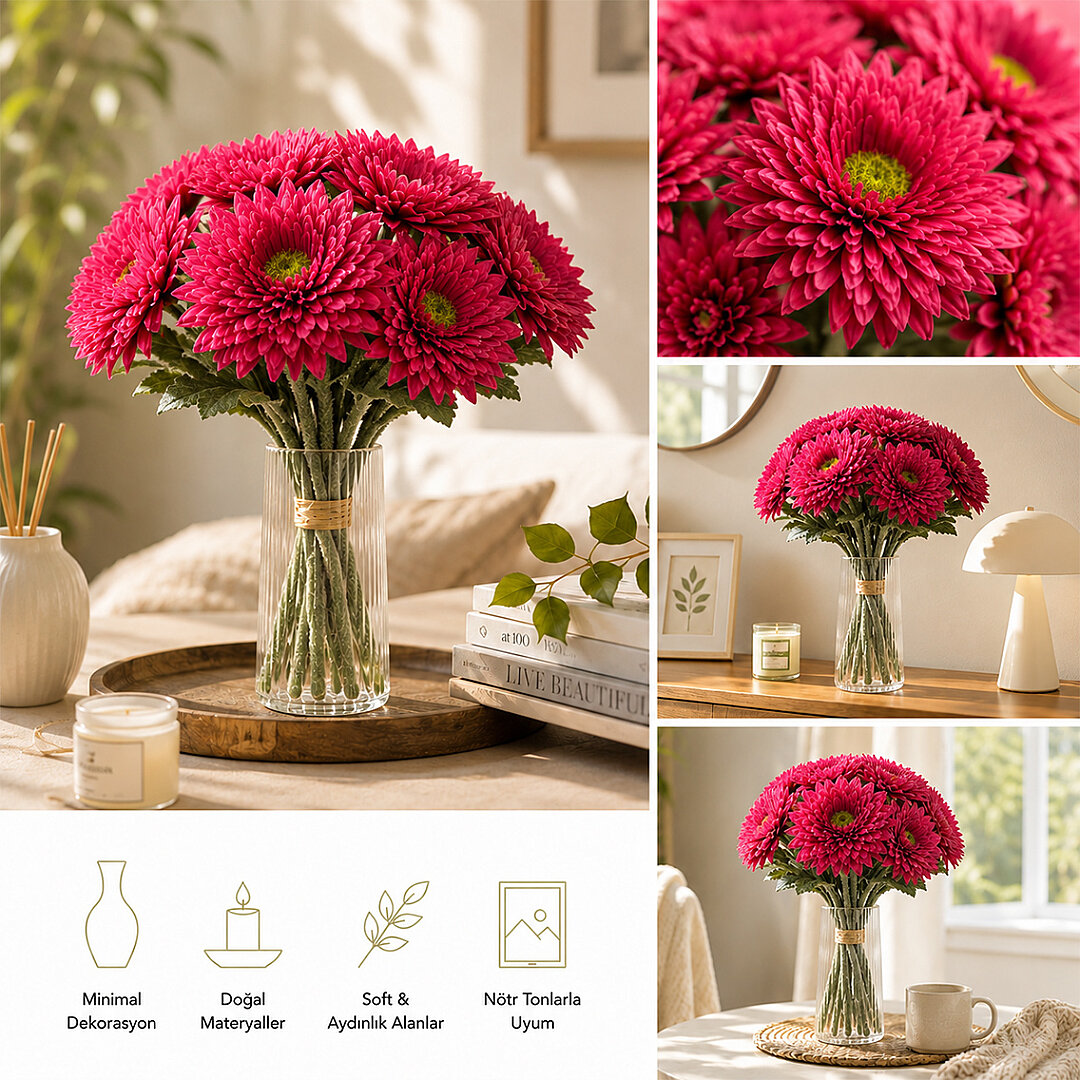 Yapay Çiçek Kasımpatı Buketi 49 cm Bordo - 2