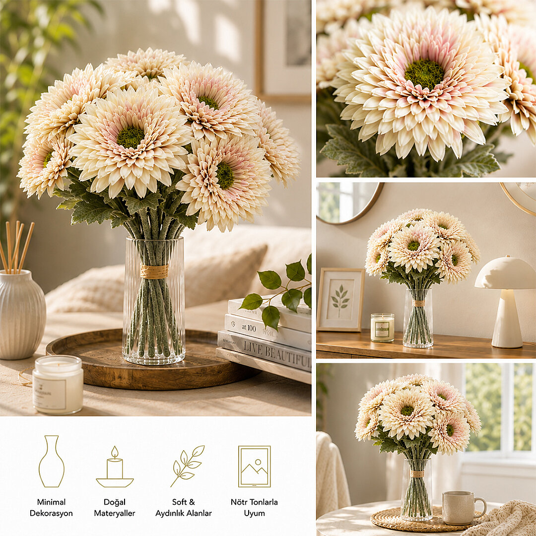 Yapay Çiçek Kasımpatı Buketi 49 cm Ekru - 2