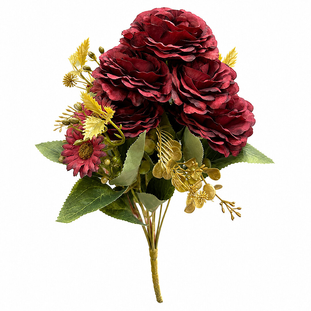 Yapay Gül Buketi Orta Boy 40 cm Bordo - Beysüs