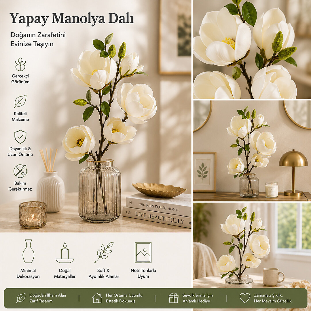 Yapay Manolya Buketi 90 cm Beyaz - 3