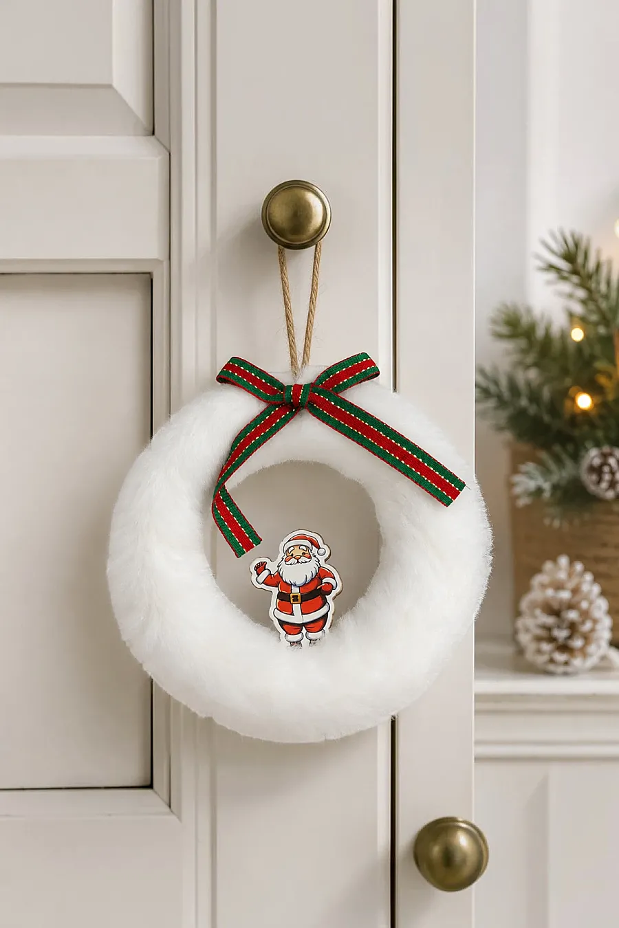 Yılbaşı Ağacı Süsü Beyaz Yuvarlak Noel Babalı Asma Süs - 4