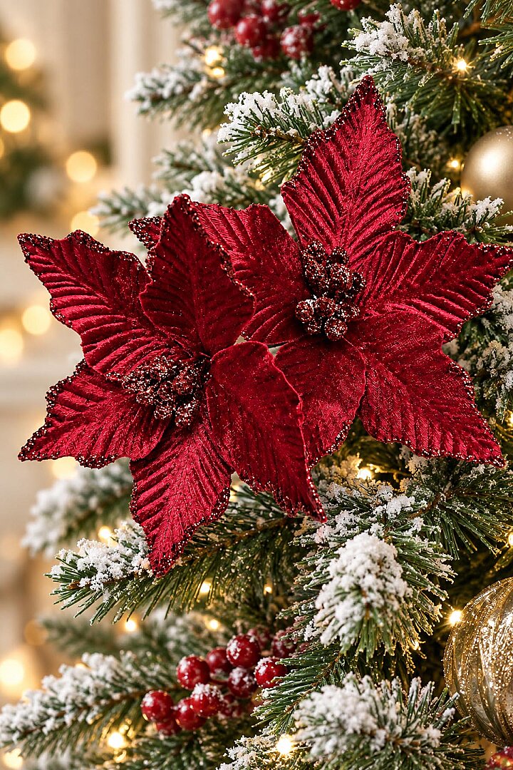Yılbaşı Ağacı Süsü Bordo Ata Çiçek 14 cm 2'li - Beysüs