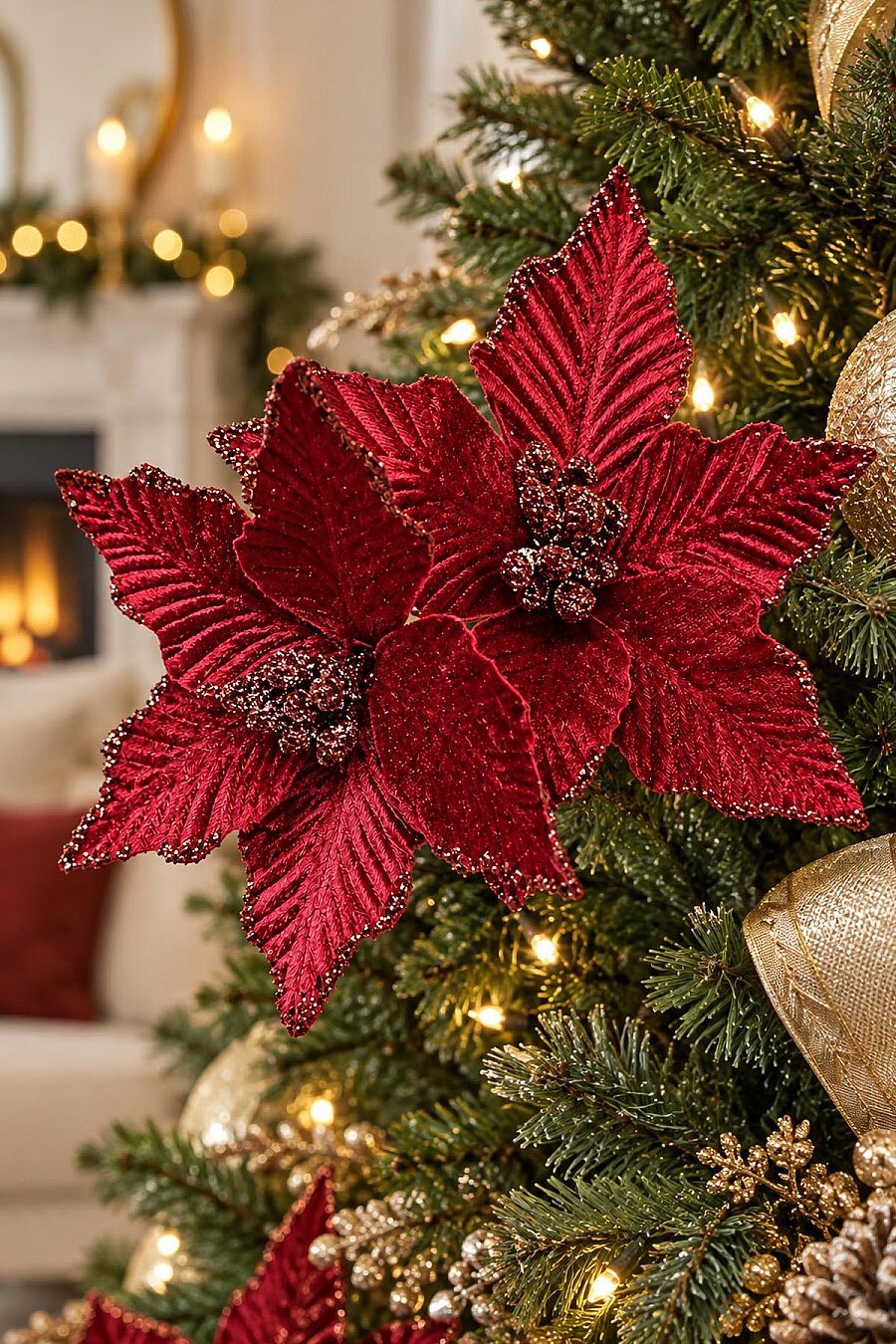 Yılbaşı Ağacı Süsü Bordo Ata Çiçek 14 cm 2'li - 3