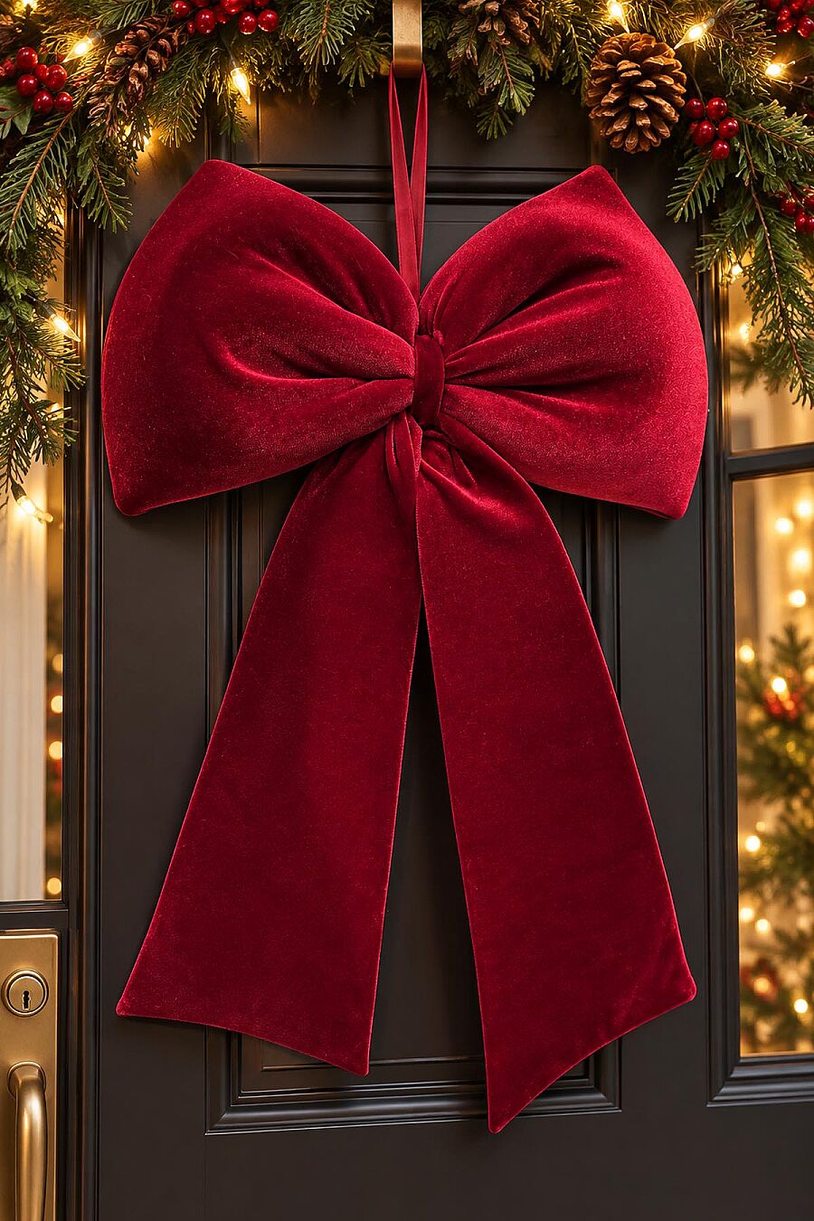 Yılbaşı Ağacı Süsü Bordo Kadife Fiyonk 55 cm - 4