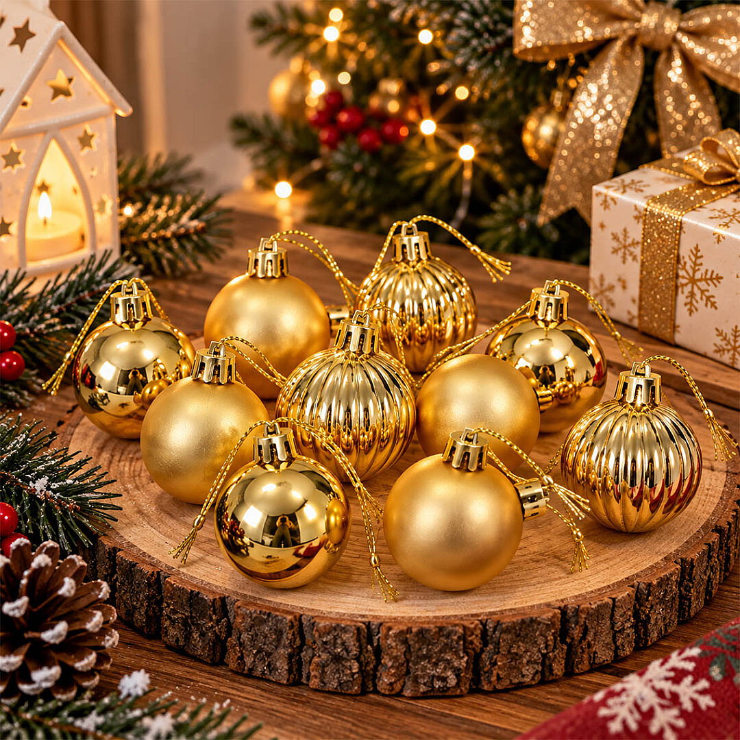 Yılbaşı Ağacı Süsü Gold Cici Top 12'li 3 cm - 4