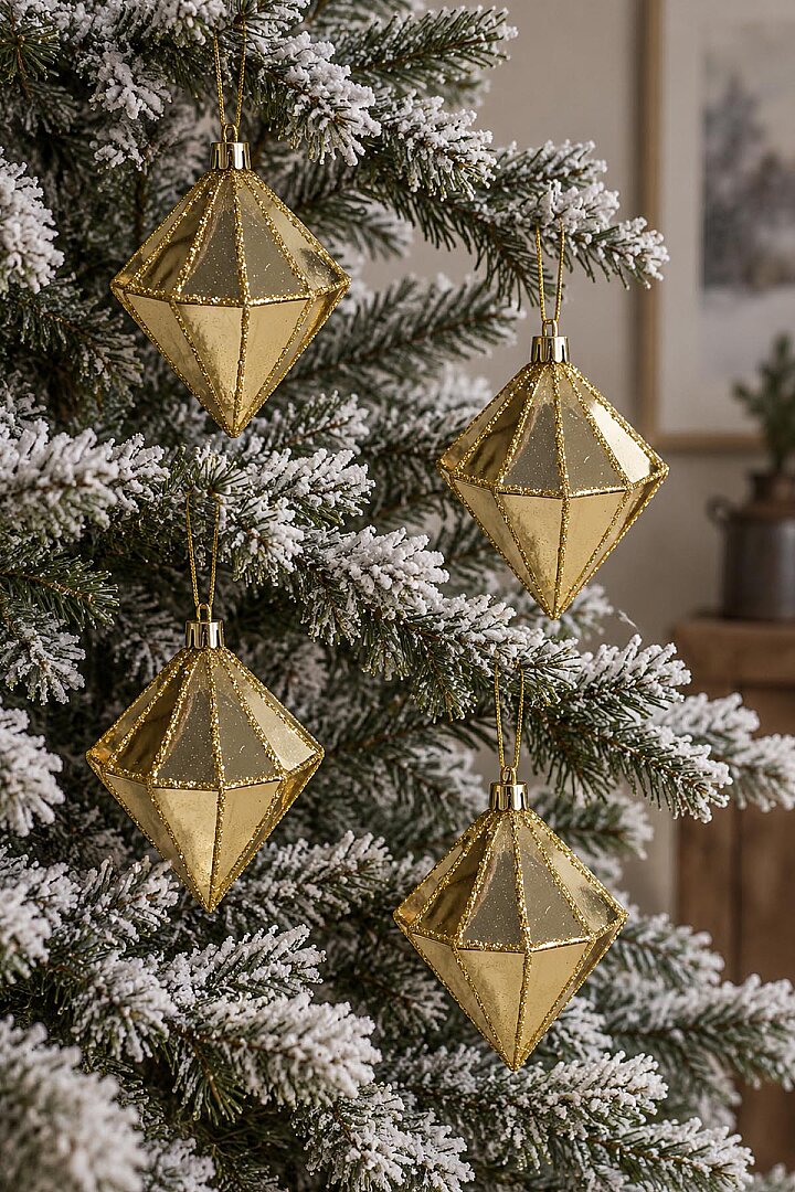 Yılbaşı Ağacı Süsü Gold Elmas 12 cm 4'lü - 4