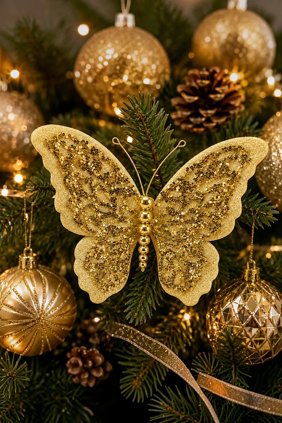 Yılbaşı Ağacı Süsü Gold Kelebek 20 cm - 1